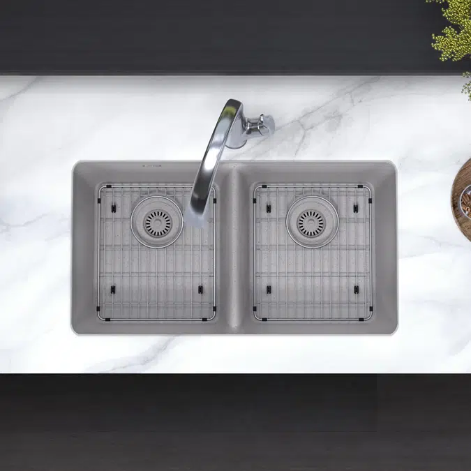 ELGU3322GS0FLC Quartz Classic® 33" x 18-1/2" x 9-1/2" Equal Double Bowl Undermount Sink Kit with Filtered Faucet