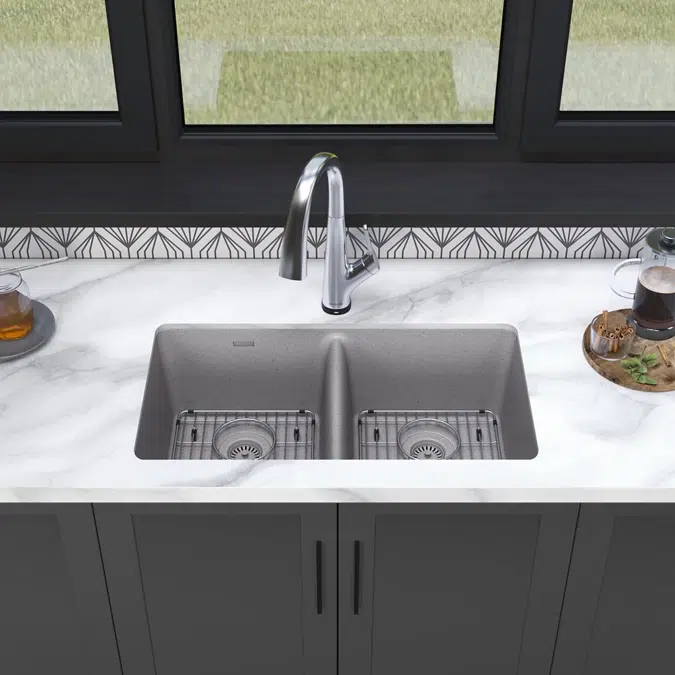 ELGU3322GS0FLC Quartz Classic® 33" x 18-1/2" x 9-1/2" Equal Double Bowl Undermount Sink Kit with Filtered Faucet
