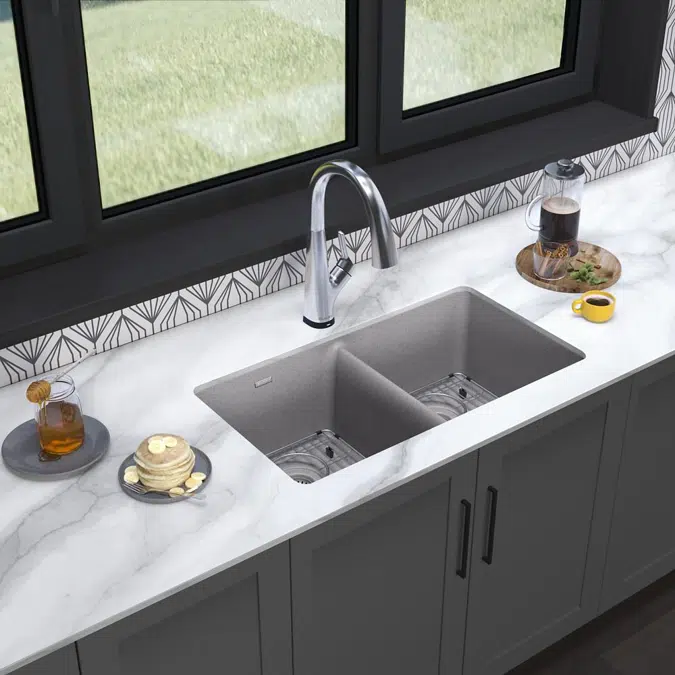 ELGU3322GS0FLC Quartz Classic® 33" x 18-1/2" x 9-1/2" Equal Double Bowl Undermount Sink Kit with Filtered Faucet