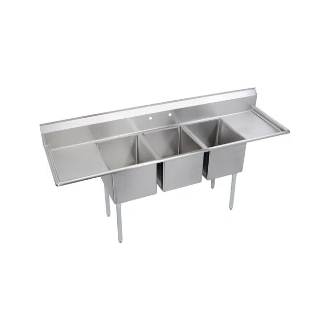 14-3C16X20-2-18X Elkay® Dependabilt™ Stainless Steel 88" x 25-13/16" x 43-3/4" 16 Gauge Three Compartment Sink w/ 18" Left and Right Drainboards and Stainless Steel Legs