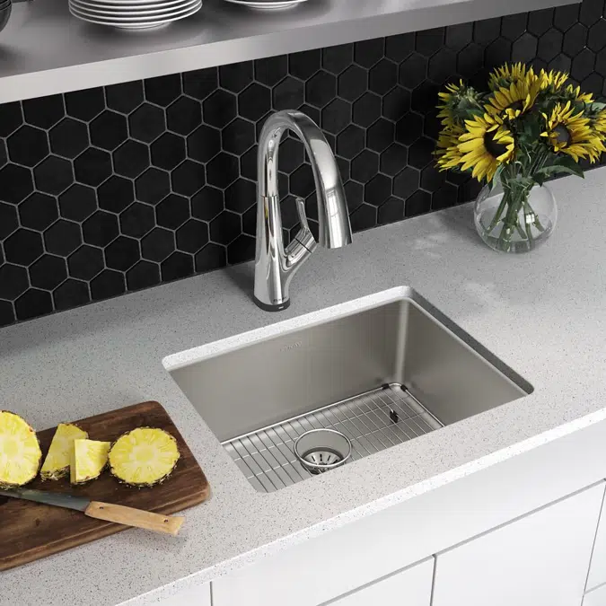 ELUHH2115TPDFLC Lustertone Iconix® 16 Gauge Stainless Steel 23-1/2" x 18-1/4" x 9" Single Bowl Undermount Sink Kit with Filtered Faucet with Perfect Drain®