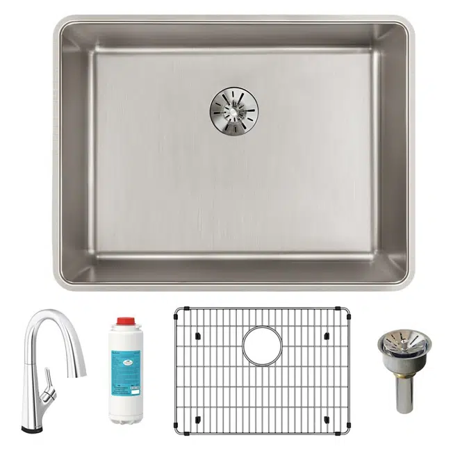 ELUHH2115TPDFLC Lustertone Iconix® 16 Gauge Stainless Steel 23-1/2" x 18-1/4" x 9" Single Bowl Undermount Sink Kit with Filtered Faucet with Perfect Drain®