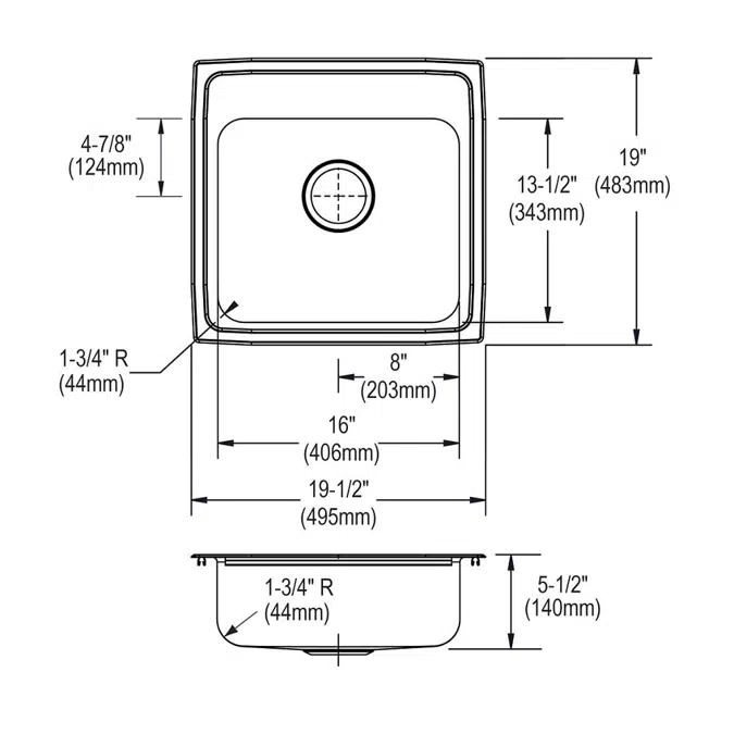 LRAD1919551_3_MR2_OS4 Lustertone® Classic Stainless Steel 19-1/2" x 19" x 5-1/2" Single Bowl Drop-in ADA Sink