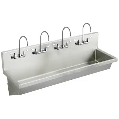 Image for EWMA9620C Elkay Stainless Steel 96" x 20" x 8" Wall Hung Multiple Station Hand Wash Sink Kit w/Faucets+Drain