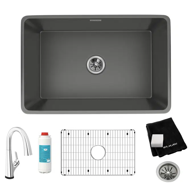 SWUF28179MGFLC Fireclay 30" x 19-15/16" x 9-1/8" Single Bowl Farmhouse Sink Kit with Filtered Faucet