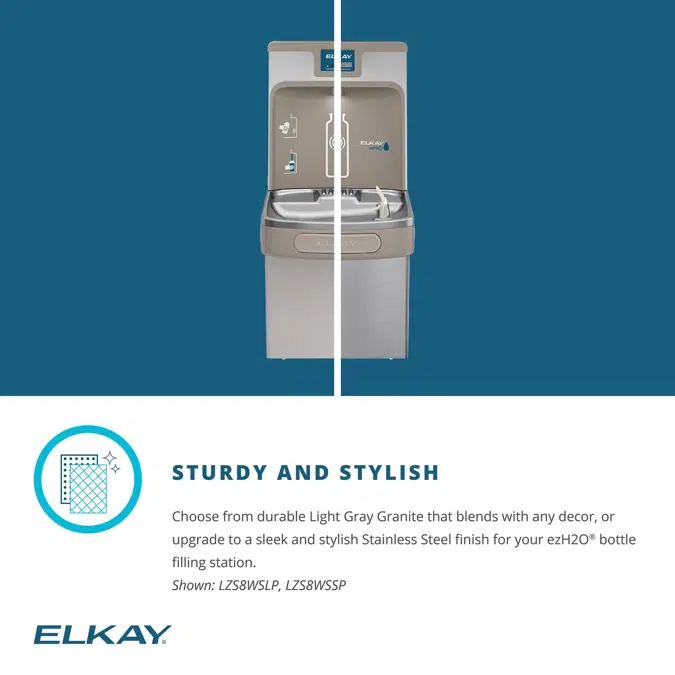 LZS8WSSP-W1 Elkay Enhanced Connected ezH2O® Bottle Filling Station & Single ADA Cooler Refrigerated Stainless High Capacity Lead Reduction Quick Filter Change