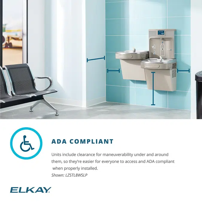 LZS8WSSP-W1 Elkay Enhanced Connected ezH2O® Bottle Filling Station & Single ADA Cooler Refrigerated Stainless High Capacity Lead Reduction Quick Filter Change