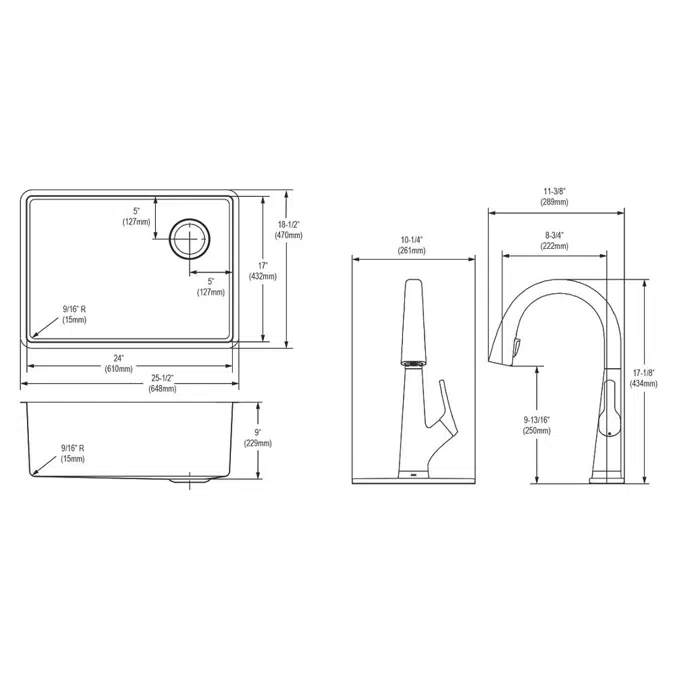 ECTRU24179RTFLC Crosstown® 18 Gauge Stainless Steel 25-1/2" x 18-1/2" x 9" Single Bowl Undermount Sink Kit with Filtered Faucet