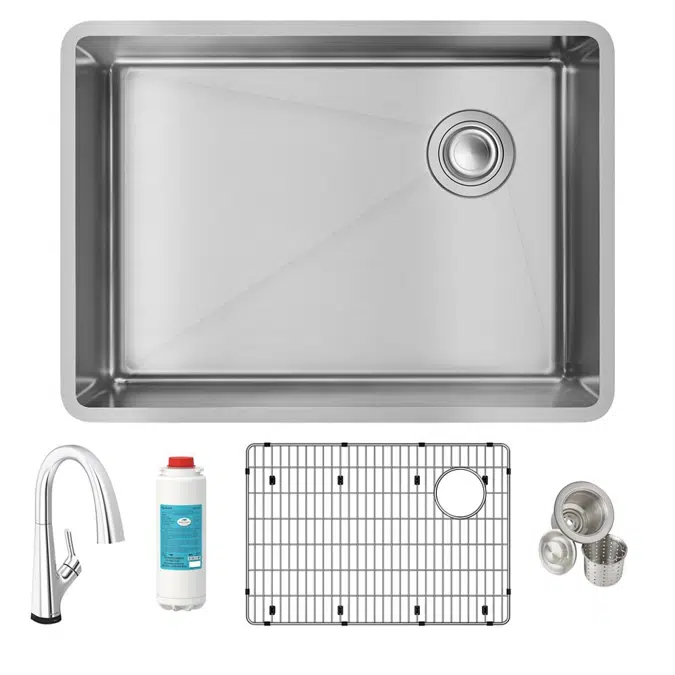 ECTRU24179RTFLC Crosstown® 18 Gauge Stainless Steel 25-1/2" x 18-1/2" x 9" Single Bowl Undermount Sink Kit with Filtered Faucet