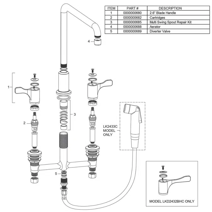 LKD2432C Elkay 8" Centerset Concealed Deck Mount Faucet with Arc Tube Spout and 2-5/8" Lever Handles + 8" Spout Reach Chrome