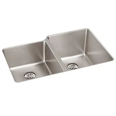 Image pour ELUHH3120LTPD Lustertone Iconix® 16 Gauge Stainless Steel 31-1/4" x 20-1/2" x 9" Double Bowl Undermount Sink with Left Perfect Drain®