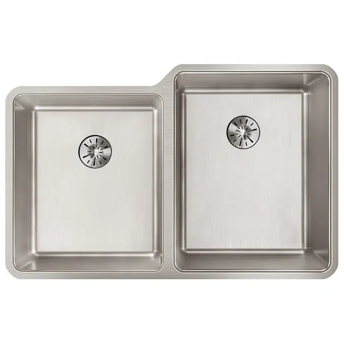 ELUHH3120LTPD Lustertone Iconix® 16 Gauge Stainless Steel 31-1/4" x 20-1/2" x 9" Double Bowl Undermount Sink with Left Perfect Drain®