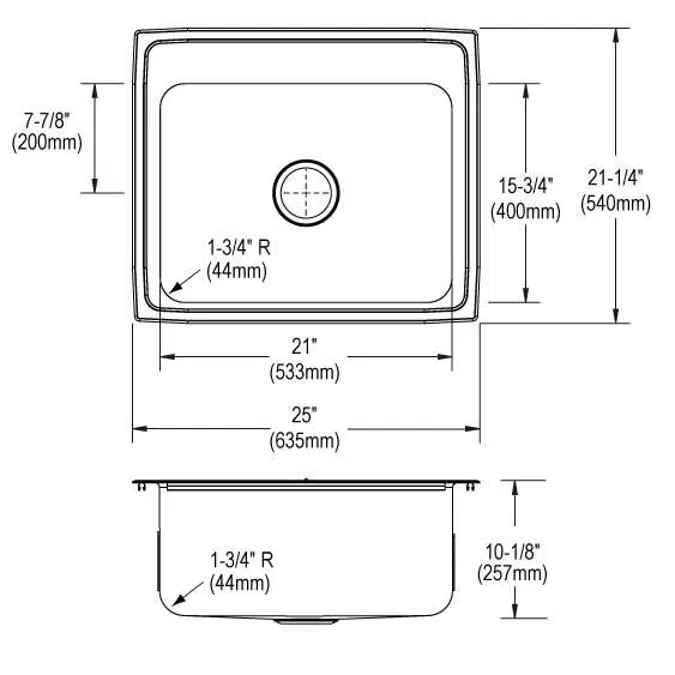 DLR2521101_4_MR2 Lustertone® Classic Stainless Steel 25" x 21-1/4" x 10-1/8" Single Bowl Drop-in Sink