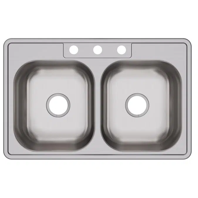 D233211_5_MR2 Dayton® Stainless Steel 33" x 21-1/4" x 6-9/16" Equal Double Bowl Drop-in Sink