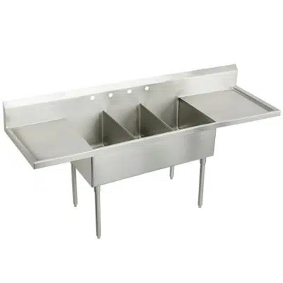 Image for Elkay Weldbilt Stainless Steel 93" x 27-1/2" x 14" Floor Mount, Triple Compartment Scullery Sink with Drainboard