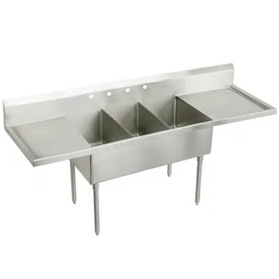 Immagine per WNSF8345LR4 Elkay Weldbilt® Stainless Steel 93" x 27-1/2" x 14" Floor Mount Triple Compartment Scullery 4-Hole Sink with L&R Drainboards