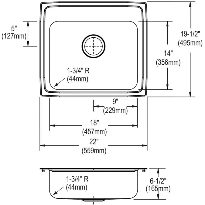 LRAD2219651_5_MR2 Elkay Lustertone® Classic Stainless Steel 22" x 19-1/2" x 6-1/2", Single Bowl Drop-in ADA Sink