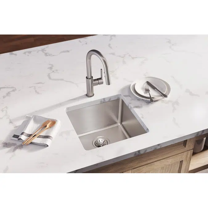ELUH1616T Lustertone Iconix® 18 Gauge Stainless Steel 18-1/2" x 18-1/2" x 9" Single Bowl Undermount Sink