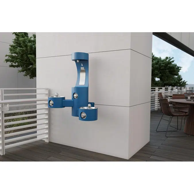 LK4409BFEVG_BLU_BLK_GRY Outdoor ezH2O®  Bottle Filling Station Wall Mount with Bi-Level Fountain Non-Filtered Non-Refrigerated
