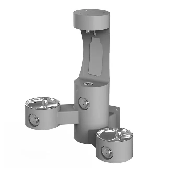 LK4409BFEVG_BLU_BLK_GRY Outdoor ezH2O®  Bottle Filling Station Wall Mount with Bi-Level Fountain Non-Filtered Non-Refrigerated