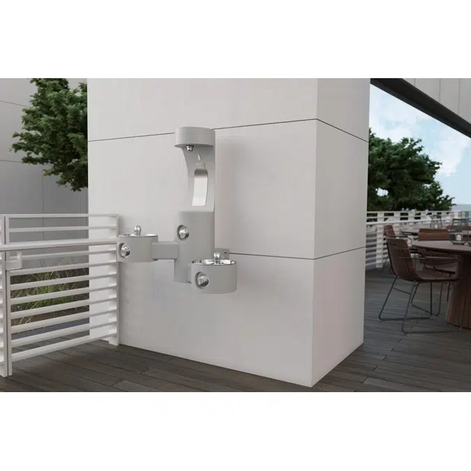LK4409BFEVG_BLU_BLK_GRY Outdoor ezH2O®  Bottle Filling Station Wall Mount with Bi-Level Fountain Non-Filtered Non-Refrigerated
