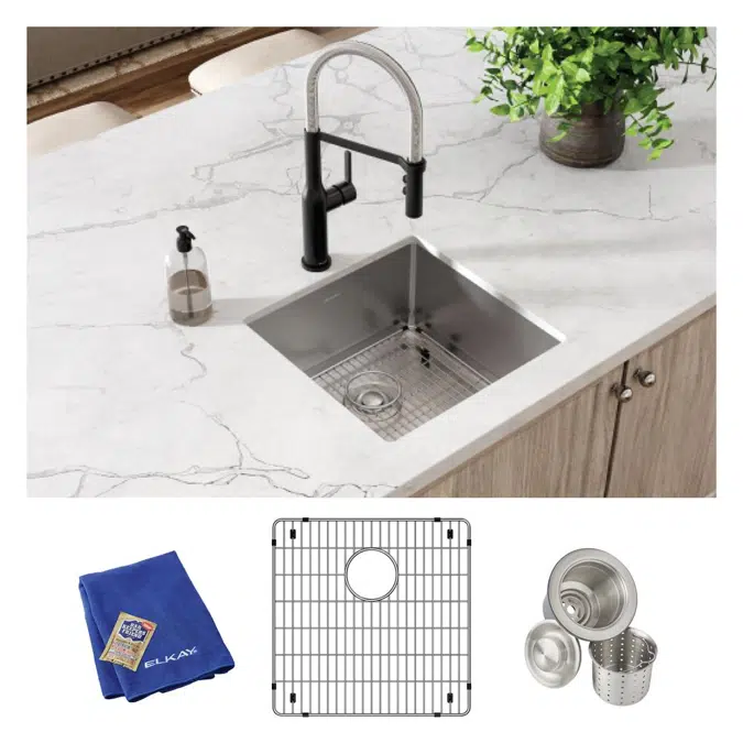 ECTRU17179T Elkay Crosstown® 18 Gauge Stainless Steel 18-1/2" x 18-1/2" x 9" Single Bowl Undermount Sink