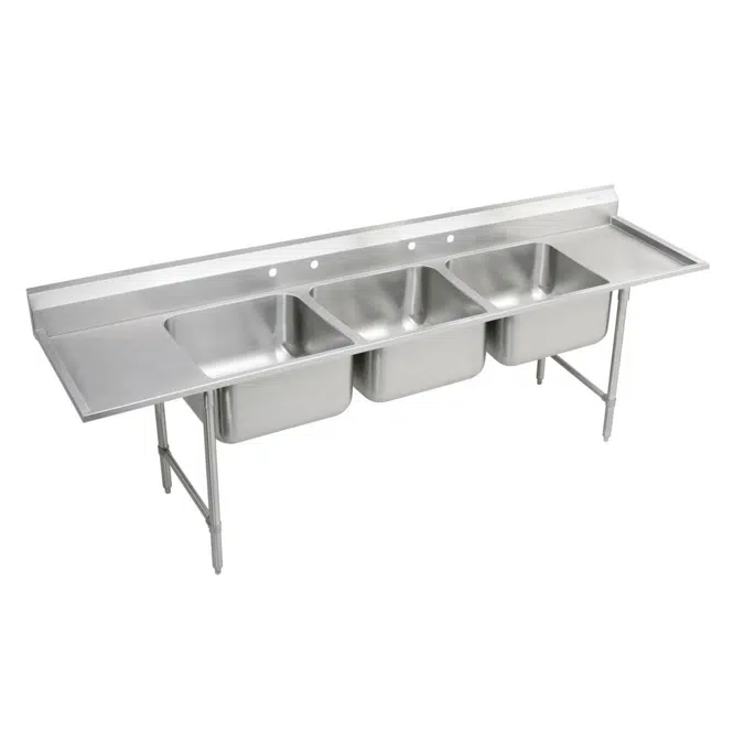 RNSF8372LR4 Elkay Rigidbilt® Stainless Steel 115-1/2" x 29-3/4" x 14" Floor Mount Triple Compartment Scullery Sink w/ Drainboard