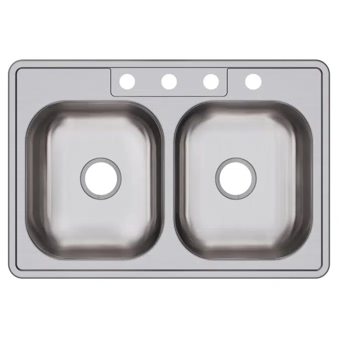 D233224 Dayton® Stainless Steel 33" x 22" x 6-9/16" 4-Hole Equal Double Bowl Drop-in Sink
