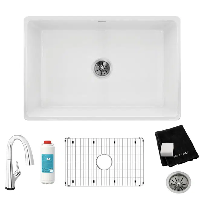 SWUF28179WHFLC Fireclay 30" x 19-15/16" x 9-1/8" Single Bowl Farmhouse Sink Kit with Filtered Faucet