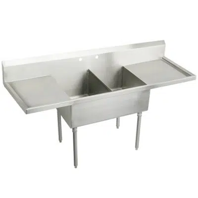 obraz dla WNSF8230LR2 Elkay Weldbilt Stainless Steel 78" x 27-1/2" x 14" Floor Mount, Double Compartment Scullery Sink with Drainboard