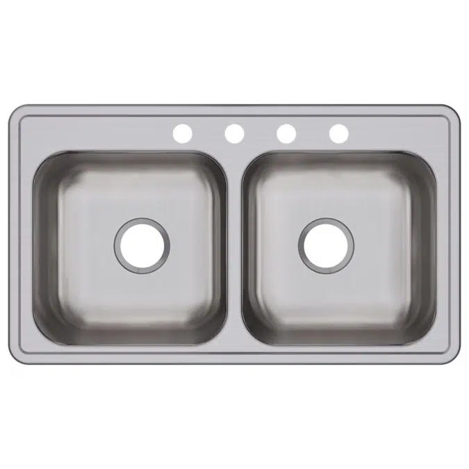DSE233191_4 Dayton® Stainless Steel 33" x 19" x 8" Equal Double Bowl Drop-in Sink