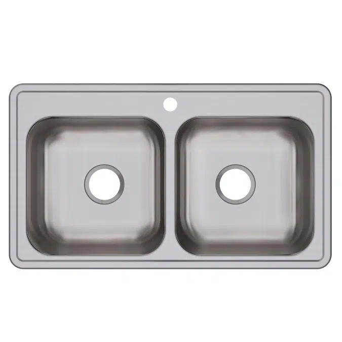 DSE233191_4 Dayton® Stainless Steel 33" x 19" x 8" Equal Double Bowl Drop-in Sink