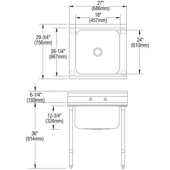 RNSF81182 Elkay Rigidbilt® Stainless Steel 27" x 29-3/4" x 12-3/4" Floor Mount Single Compartment Scullery Sink
