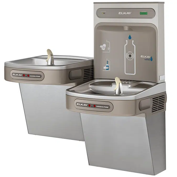 LZOOTL8WSLK with LZOOTL8WSSK Elkay ezH2O®  Bottle Filling Station with Bi-Level ADA Cooler Dual Hands Free Activation Filtered Refrigerated Light Gray