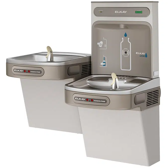 LZOOTL8WSLK with LZOOTL8WSSK Elkay ezH2O®  Bottle Filling Station with Bi-Level ADA Cooler Dual Hands Free Activation Filtered Refrigerated Light Gray