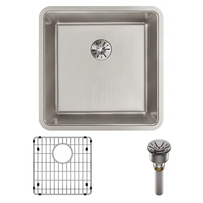 ELUHH1616TPDBG Lustertone Iconix® 16 Gauge Stainless Steel 18-1/2" x 18-1/2" x 9" Single Bowl Undermount Sink Kit with Perfect Drain®