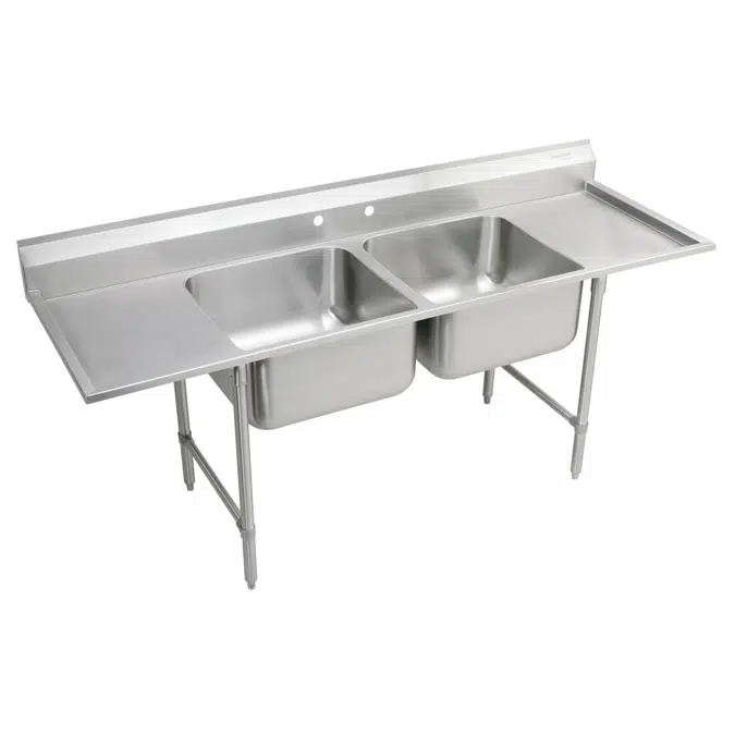 RNSF8248LR2 Elkay Rigidbilt Stainless Steel 89-1/4" x 29-3/4" x 12-3/4" Floor Mount, Double Compartment Scullery Sink Drainboard