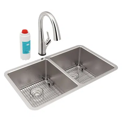 Image pour ELUH3118TFLC Lustertone Iconix® 18 Gauge Stainless Steel 32-3/4" x 19-1/2" x 9" Double Bowl Undermount Sink Kit with Filtered Faucet