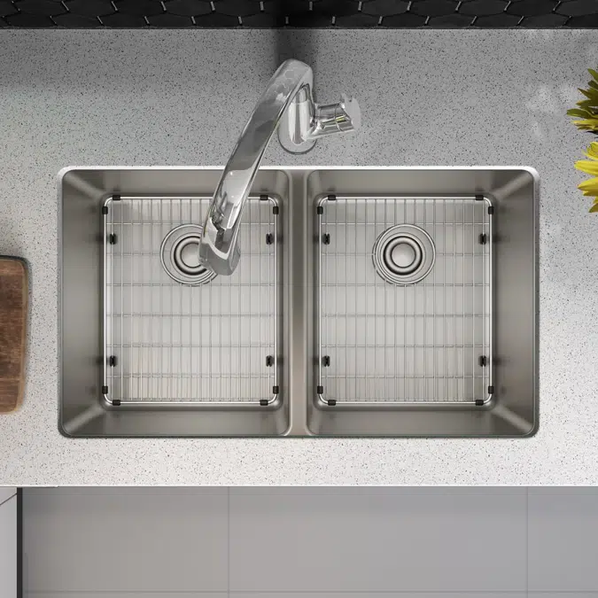 ELUH3118TFLC Lustertone Iconix® 18 Gauge Stainless Steel 32-3/4" x 19-1/2" x 9" Double Bowl Undermount Sink Kit with Filtered Faucet