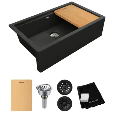 Immagine per Elkay Quartz Luxe 35-7/8 x 21-9/16 x 9 Single Bowl 10" Apron Farmhouse Workstation Sink with Perfect Drain, Charcoal