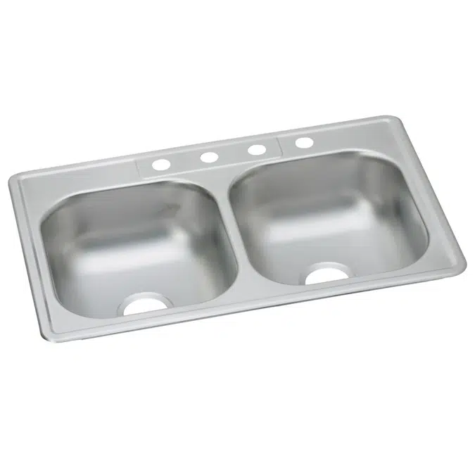 DD233221_5_MR2 Dayton® Stainless Steel 33" x 22" x 7-1/16" Equal Double Bowl Drop-in Sink
