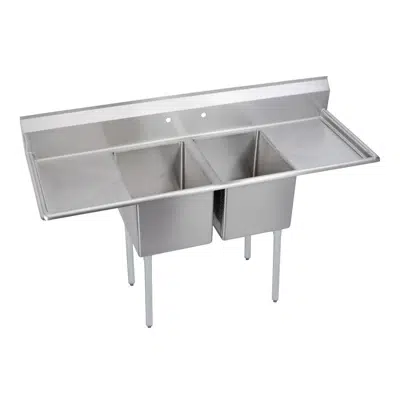 Image for Elkay Dependabilt Stainless Steel 70" x 25-13/16" x 43-3/4" 18 Gauge Two Compartment Sink w/ 18" Left and Right Drainboards and Stainless Steel Legs
