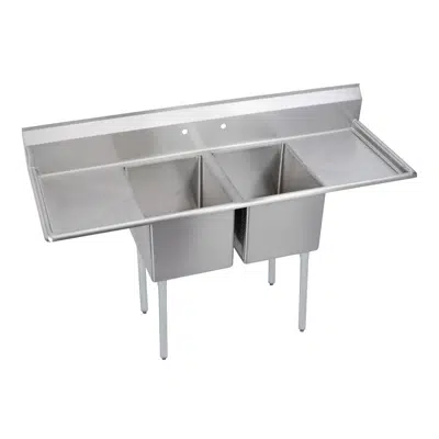 billede til E2C16X20-2-18X Elkay® Dependabilt™ Stainless Steel 70" x 25-13/16" x 43-3/4" 18 Gauge Two Compartment Sink w/ 18" Left and Right Drainboards and Stainless Steel Legs