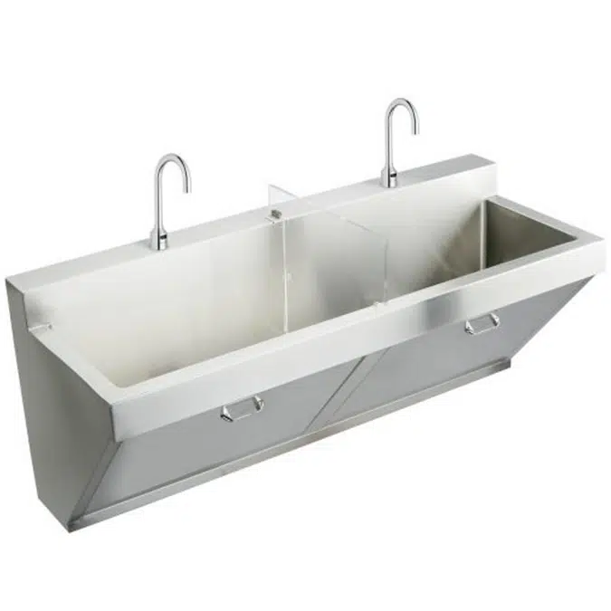 Elkay Stainless Steel 60" x 23" x 26", Wall Hung Double Station Surgeon Scrub Sink Kit