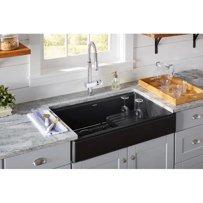 ELXFDB3620BG_CA0_CH0_RT0 Ferguson Exclusive Quartz Luxe® 35-7/8" x 22-1/2" x 9-1/2" Single Bowl Farmhouse Sink w/Drainboard+Perfect Drain®