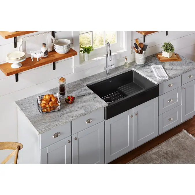 ELXFDB3620BG_CA0_CH0_RT0 Ferguson Exclusive Quartz Luxe® 35-7/8" x 22-1/2" x 9-1/2" Single Bowl Farmhouse Sink w/Drainboard+Perfect Drain®