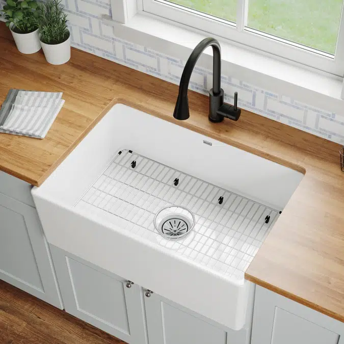 SWUF28179WHC Fireclay 30" x 19-15/16" x 9-1/8" Single Bowl Farmhouse Sink Kit