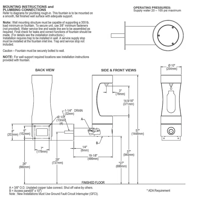 LK4405BFEVG_BLU_BLK_GRY Outdoor ezH2O®  Single Arm Bottle Filling Station Wall Mount Non-Filtered Non-Refrigerated