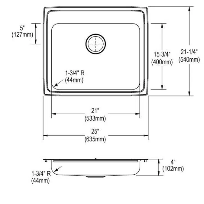 LRAD2521401_5_MR2 Lustertone® Classic Stainless Steel 25" x 21-1/4" x 4" Single Bowl Drop-in ADA Sink