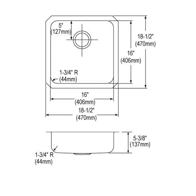 ELUHAD161655 Elkay Lustertone® Classic Stainless Steel 18-1/2" x 18-1/2" x 5-3/8" Single Bowl Undermount ADA Sink